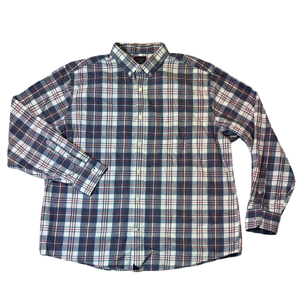 UNTUCKit mens 2XL XXL blue red plaid regular fit button up oxford shirt EUC